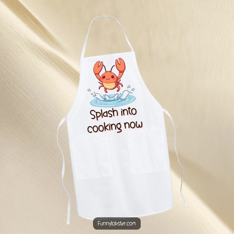 Funny kawaii lobster leaps from a tidal pool with a splash, this apron brings energetic and humorous vibes to cooking.