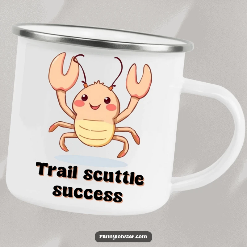 Funny kawaii lobster happily scuttles with an upward glance, this tough camping mug is perfect for humorous outdoor use.