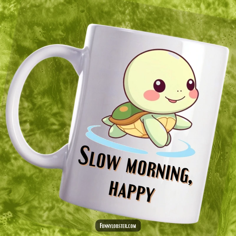 Funny Kawaii sea turtle paddling gently with a happy expression, a serene and humorous mug for ocean lovers.