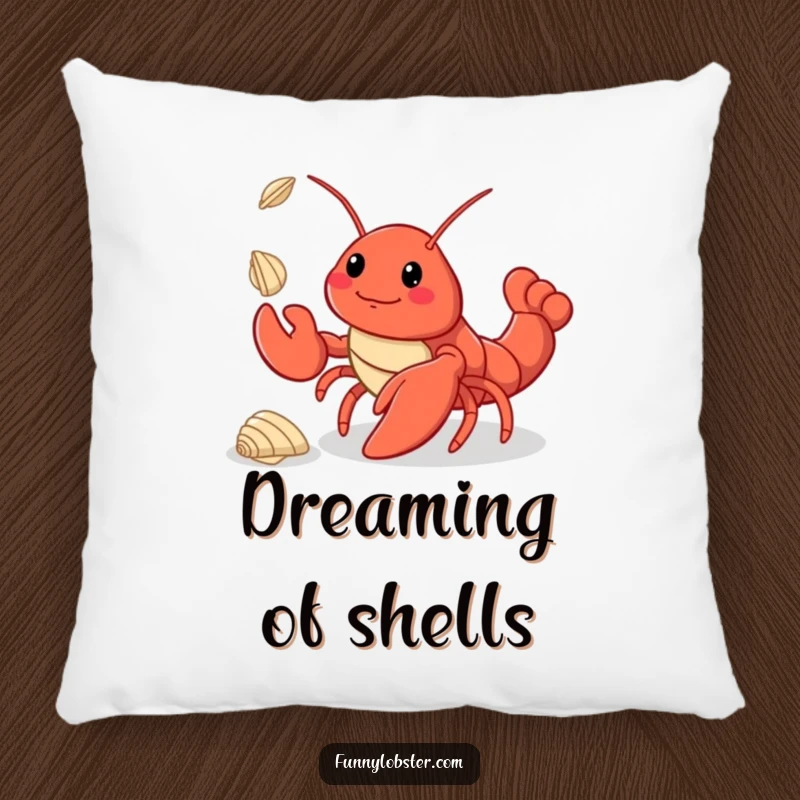 Funny kawaii lobster with expert juggling skills, featured on a soft and plush pillow for humorous relaxation.
