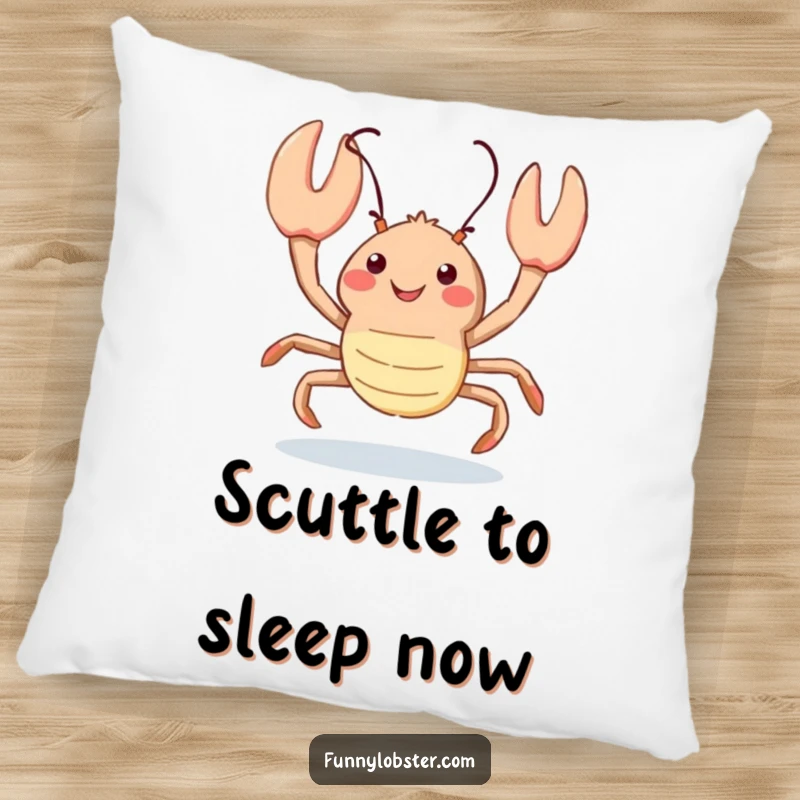 Funny kawaii lobster happily scuttles with an upward glance, this pillow offers cozy, playful, and humorous decor.