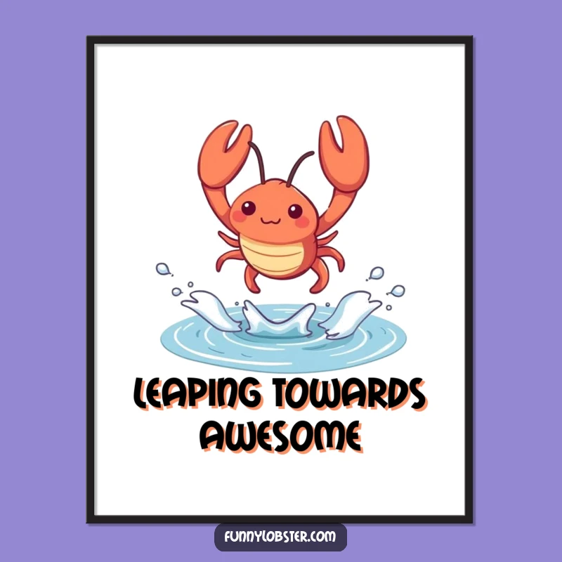 Funny Kawaii Lobster Splash Digital Art: Dynamic Decor, Hilarious Humorous Gift