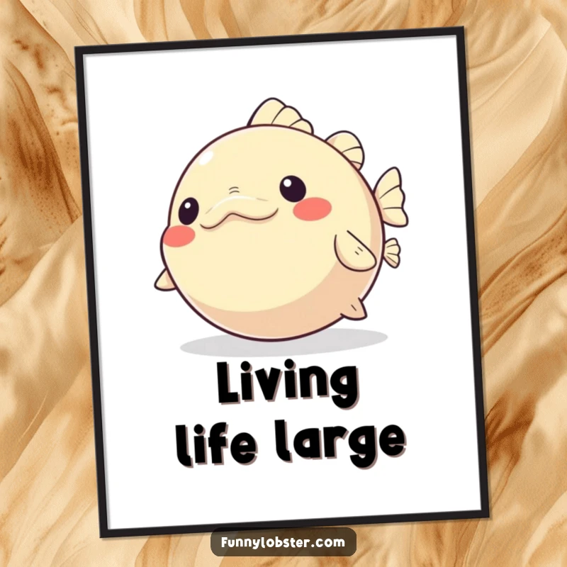 Funny Kawaii Pufferfish Digital Art Print of playful inflation and deflation with glee, perfect for instant cheerful decor.