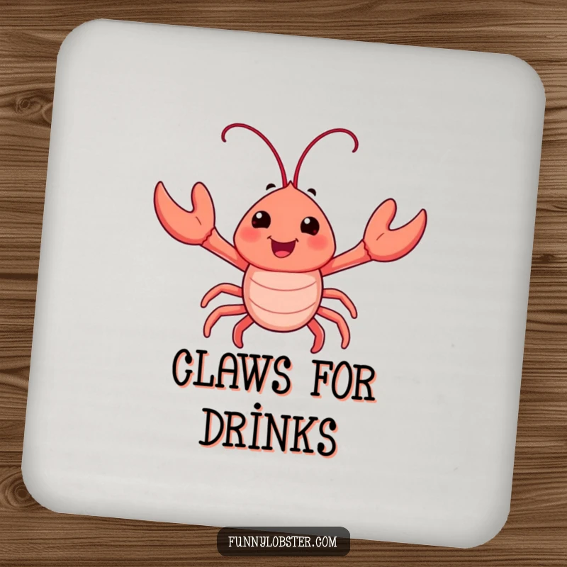Funny coaster set featuring a happy lobster character enthusiastically waving its tiny claws, adding seaside humor to your tables.
