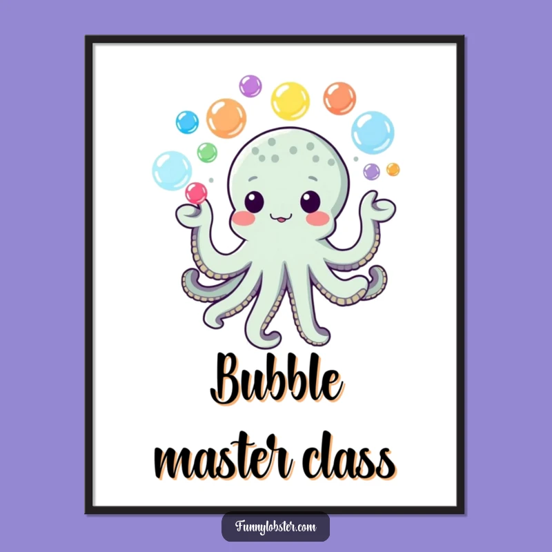 Funny Kawaii Octopus Bubble Poster: Playful Art, Cheerful Decor