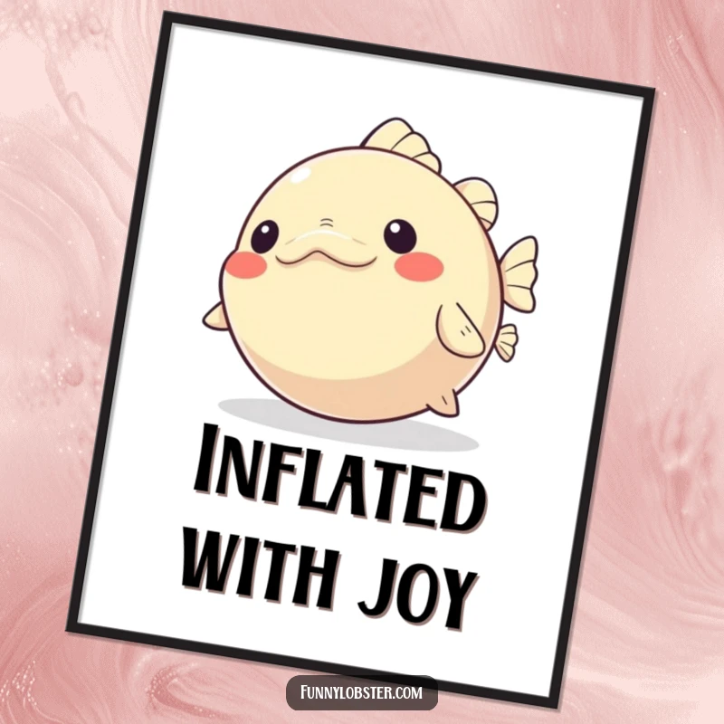 Funny Kawaii Pufferfish Poster art of playful inflation and deflation with glee, perfect for cheerful decor.