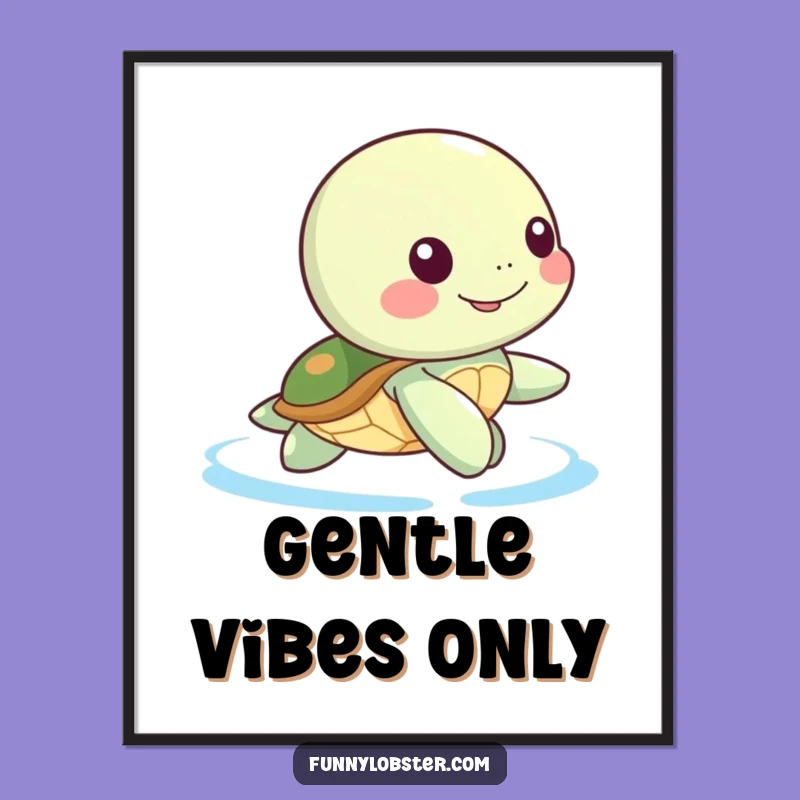 Funny Kawaii Turtle Poster: Peaceful Paddles for Your Wall Art