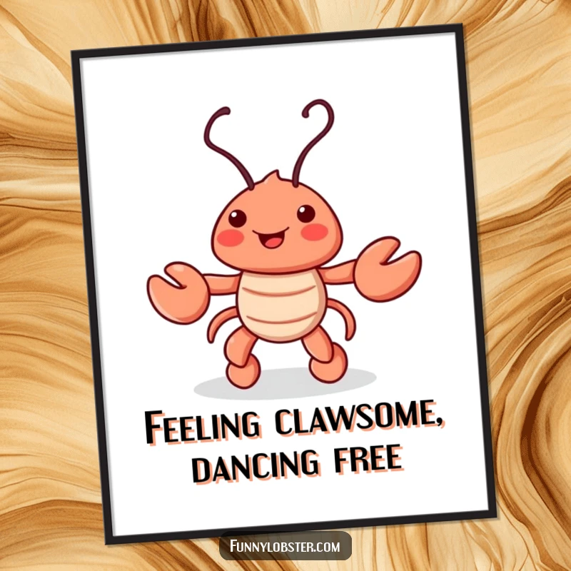 Funny Free Printable Wall Art: Playful lobster character doing a lively jig with its antennae, creating joy.