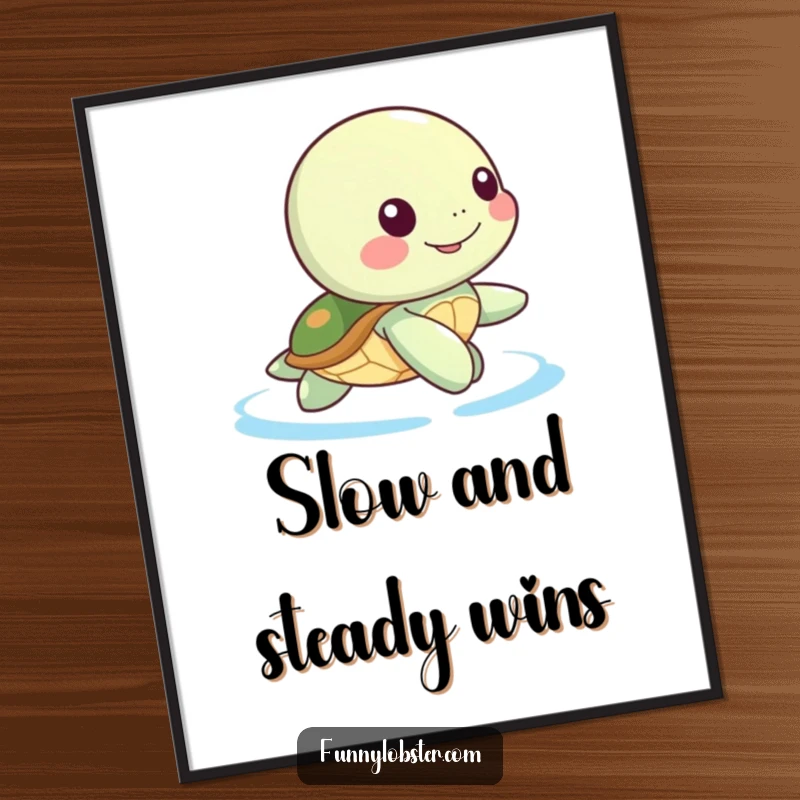 Funny Free Printable Wall Art: A kawaii sea turtle character engaged in a gentle, happy paddle, creating a peaceful scene.