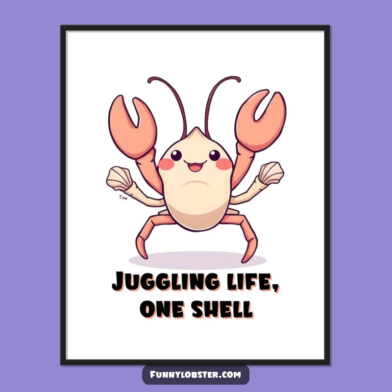 Free Printable Wall Art: Kawaii Lobster Seashell Juggling Funny Downloadable Art