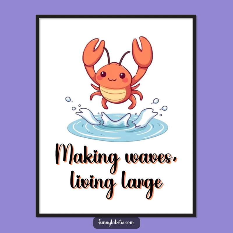 Free Printable Wall Art: Kawaii Lobster Splash Action Funny Downloadable Art