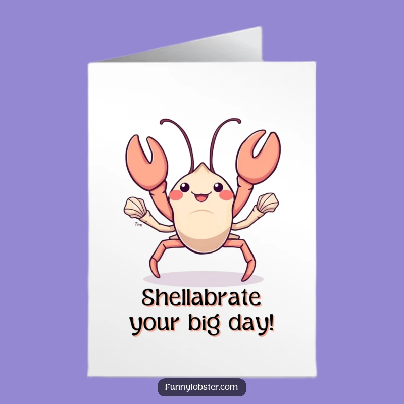 Free Printable Birthday Card: Kawaii Lobster Seashell Juggling Funny Downloadable Gift