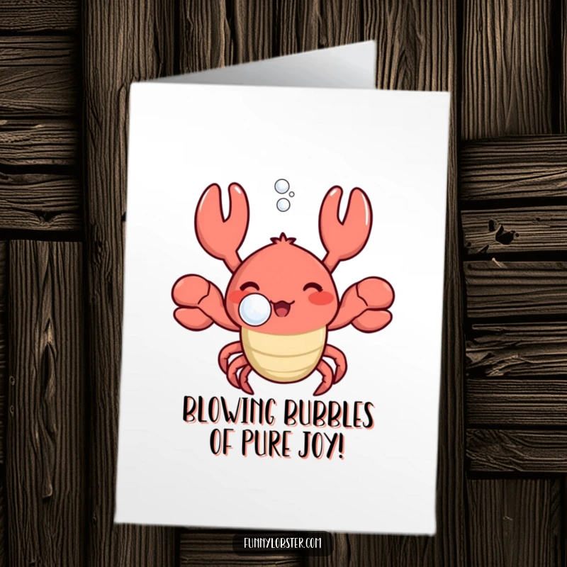 Funny Free Printable Congrats Card: A kawaii lobster exhales a contented bubble with a happy sigh.