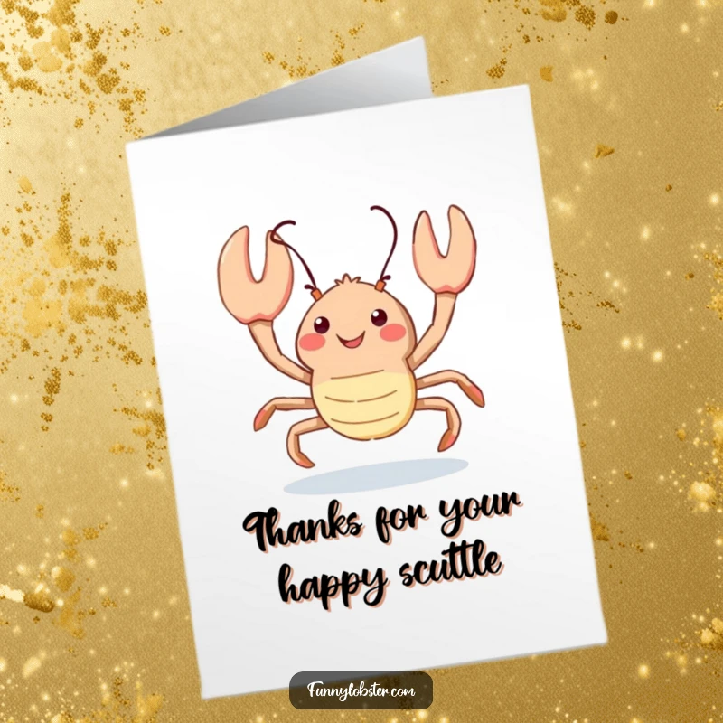 Funny Free Printable Thank You Card: A kawaii lobster scuttles with a happy, thankful upward glance.