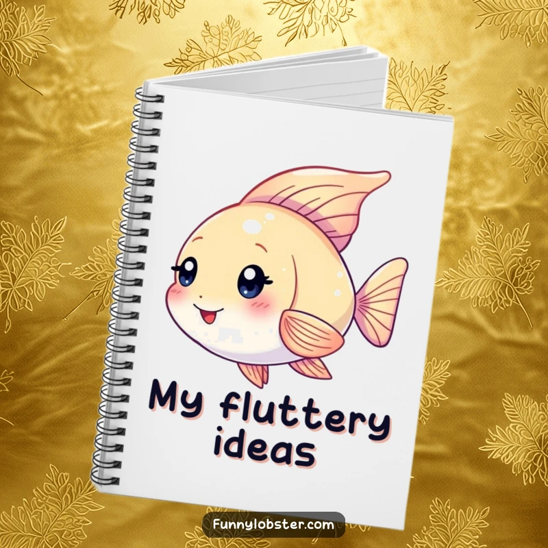 Funny Kawaii angelfish with shimmering fins fluttering playfully, perfect for writing notes with a splash of humor.