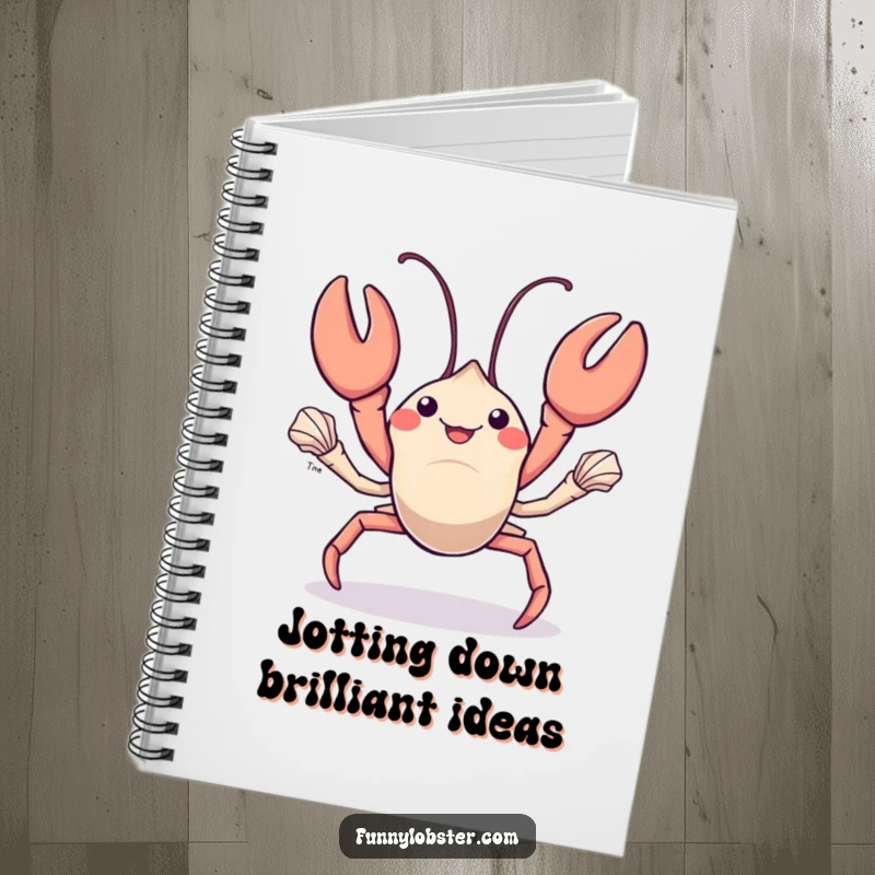 Funny kawaii lobster juggles shiny seashells, this notebook is ideal for talented and humorous note-taking.