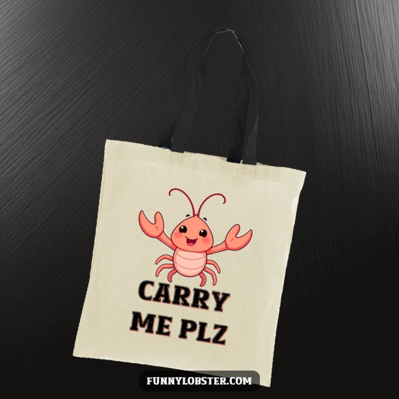 Funny tote bag featuring a happy lobster character enthusiastically waving its tiny claws, perfect for beach trips or grocery runs.